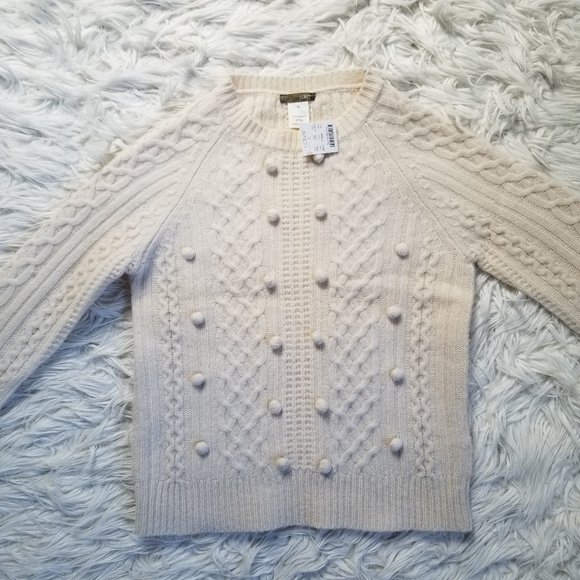 J Crew Popcorn Cable Knit Beige Lambswool Sweater - Picture 4 of 7